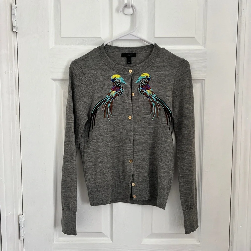 Tropical Bird Embroidered J. Crew Cardigan